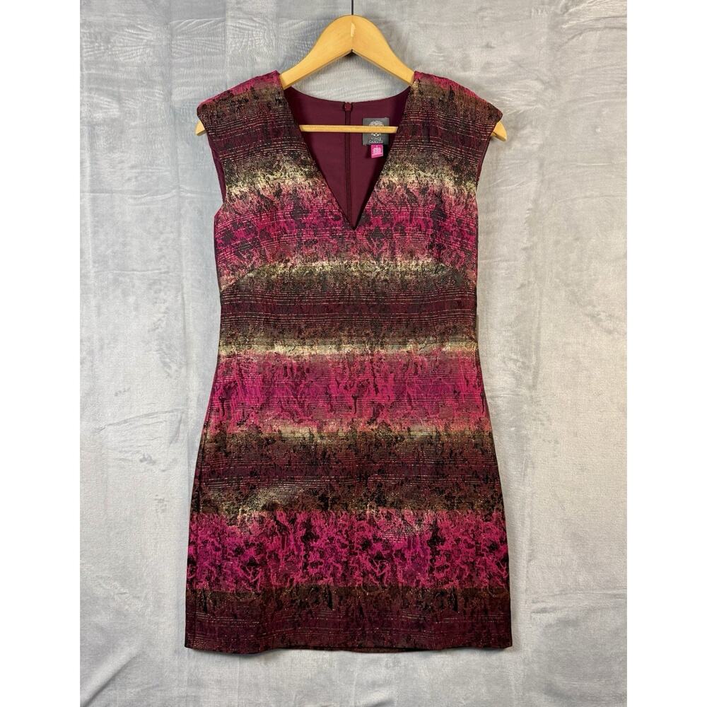 NWT Vince Camuto Embossed Jacquard Pink Gold Metallic Sleeveless Shift Dress 2